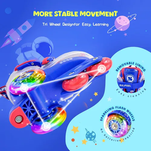 Miniatura 4 de SULIFEEL Patines de Ruedas Ajustables para Niñas Niños Infantiles, Ruedas Divertidas Iluminadas con Luz Flash de Tipo Equilibrio de Tres Puntos Azul