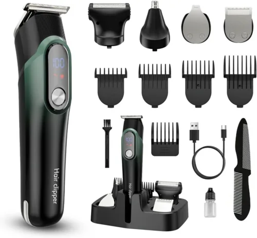 Recortadora de barba para hombres, maquinilla de afeitar eléctrica inalámbrica 5 en 1 para nariz, cuerpo, cara, bigote, kit profesional de