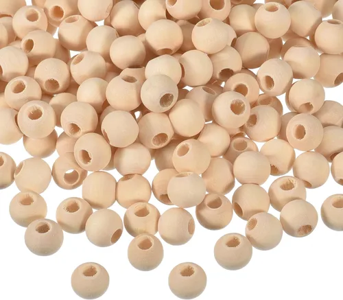 Miniatura 12 de uxcell 200 cuentas espaciadoras de madera natural de 0.472 pulgadas, agujero grande de 0.118 pulgadas, cuentas redondas de madera sin terminar