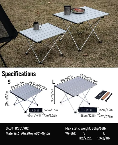 Miniatura 3 de iClimb Mesa plegable de camping compacta ultraligera con bolsa de transporte (plata - L)