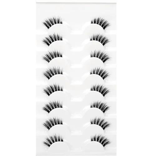 Miniatura 108 de Pooplunch - Pestañas postizas finas de visón sintético, estilo ojo de gato, naturales, cruzadas, tipo racimo, efecto 8D de volumen, tiras