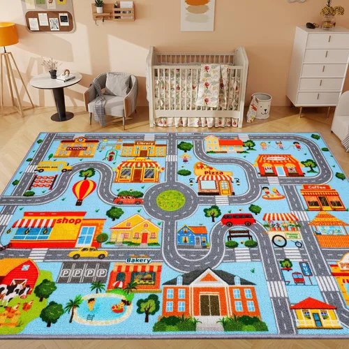 Miniatura 8 de Alfombra de coche para niños, alfombra de juego de automóvil, alfombra de tráfico extra antideslizante para niños, alfombra educativa de mapa