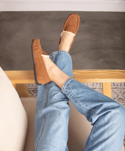 Miniatura 6 de Parfeying Mocasines de piel de oveja para mujer, mocasines estilo de conducción de espuma viscoelástica de gamuza de vaca