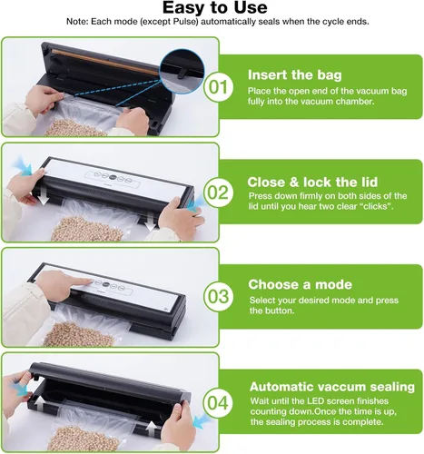 Miniatura 7 de Máquina automática selladora al vacío para alimentos con 10 bolsas de almacenamiento, sellador de alimentos 5 en 1 para sellar una comida