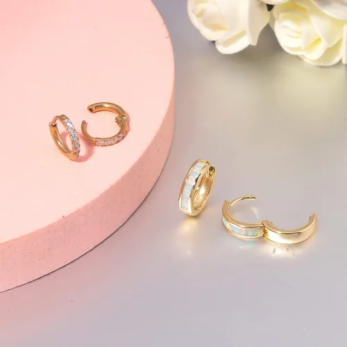 Miniatura 4 de CiNily Aretes Huggie de ópalo con bisagras, chapados en oro, hipoalergénicos, pequeños aretes de aro para mujeres, adolescentes, niñas, hombres