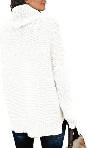 Miniatura 2 de PrinStory Womens Sweater Turtle Neck Chunky Knit Pullover Sweaters Casual Long Sleeve Tops with Side Slit