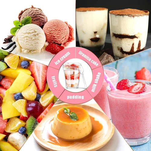 Miniatura 7 de Sieral Paquete de 100 tazas de plástico de postre de 5 onzas con tapas, cucharas, calcomanías, mini vasos transparentes de yogur para aperitivos