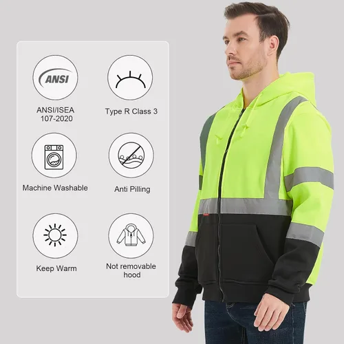 Miniatura 5 de ProtectX Hi Vis - Sudadera con capucha para hombres y mujeres, de alta visibilidad, reflectante, con bolsillos, para construcción, trabajo, clase 3
