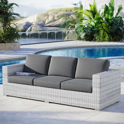 Miniatura 19 de Modway Convene - Otomana rectangular de mimbre para patio al aire libre, color gris claro