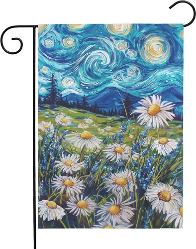 Miniatura 26 de Bandera de jardín de Halloween, bandera de jardín de calabaza Van Gogh, banderas de jardín, artes, cielo nocturno estrellado, luna, bandera