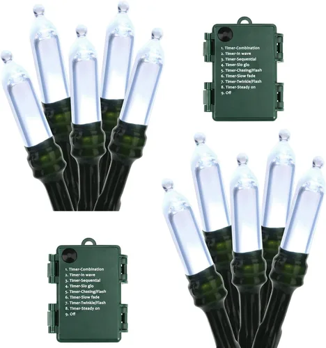 Miniatura 14 de BrizLabs - Cadena de luces verdes, 5.47 metros, 50 luces LED para Navidad, 8 modos, luces de batería verdes para interiores/exteriores, mini cadena