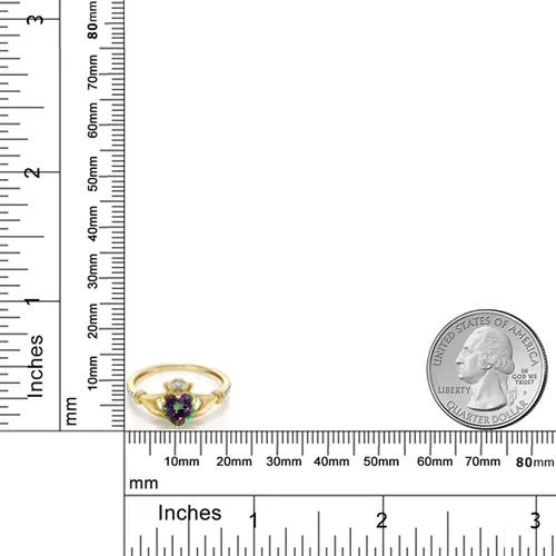 Miniatura 13 de Gem Stone King Anillo de compromiso claddagh celta irlandés de oro amarillo de 10 quilates con piedra preciosa en forma de corazón de 0.236 in