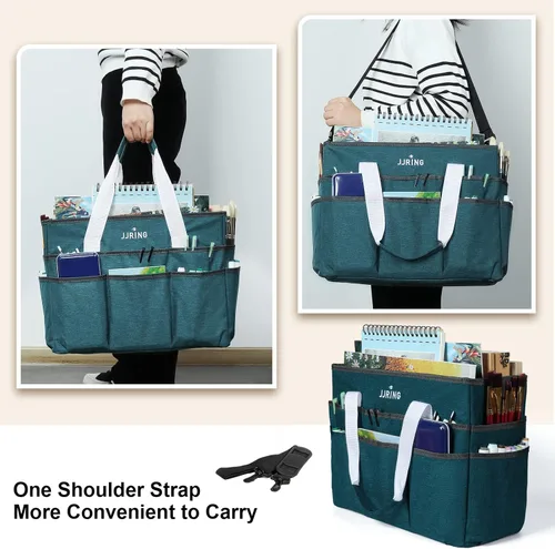 Miniatura 6 de JJRING Bolsa Organizadora para Manualidades, Caddy Grande de Almacenamiento de Arte con Múltiples Bolsillos, Bolsa de Costura Azul Verdosa