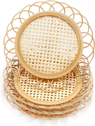 4 posavasos de bambú naturales hechos a mano, posavasos minimalistas de mimbre bohemio indie, posavasos bohemios para decoración de sala de estar,