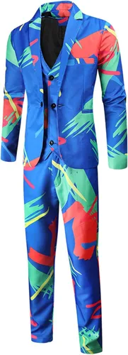 Miniatura 3 de AMTF Conjunto de trajes de blazer para hombre, de moda, casual, estampado, chaleco, pantalones, conjunto de 3 piezas, chaleco y pantalones