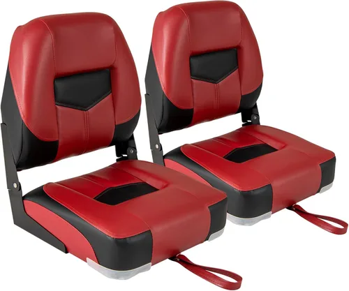 Miniatura 22 de GYMAX Asiento plegable para barco, paquete de 2 asientos con respaldo bajo para capitán de pesca, con acolchado de esponja gruesa, bisagras