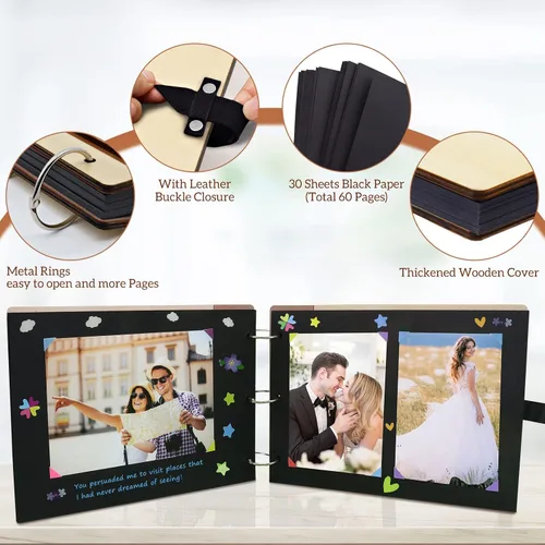 Miniatura 2 de Álbum de fotos de madera con texto en inglés "Hand in Hand", libro de recuerdos de San Valentín, libro de fotos para aniversario de parejas, libro