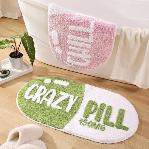 Miniatura 7 de FROZZUR Chill Pill - Tapete de baño, antideslizante, color rosa, para baño, con forma linda, para tina, tapete de felpa lavable, color rosa
