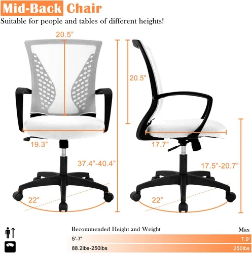 Miniatura 24 de Silla de oficina en casa, silla de escritorio ergonómica, respaldo medio, silla de computadora de PC con soporte lumbar y reposabrazos, silla