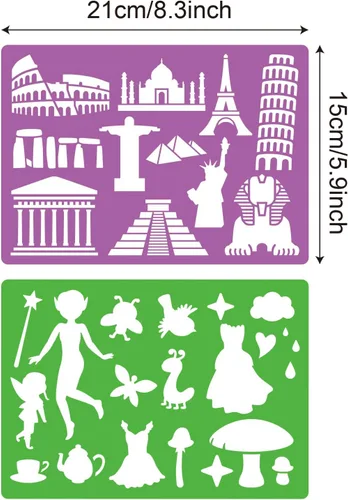 Miniatura 2 de Juego de 21 plantillas de dibujo para niños de más de 300 patrones diferentes para dibujar historias infantiles imaginativas, plantillas lavables