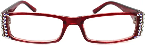 Miniatura 2 de The French, (Bling) Fleur De Lis Women Reading Glasses Adorned with (Clear + Aurora Borealis) Austrian Crystals, Magnifying (Transparent Red)
