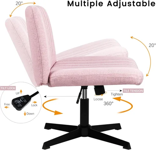 Miniatura 6 de PUKAMI Silla Criss Cross, Silla de Escritorio de Oficina sin Brazos con Patas Cruzadas sin Ruedas, Tela Acolchada Moderna Giratoria Altura Ajustable