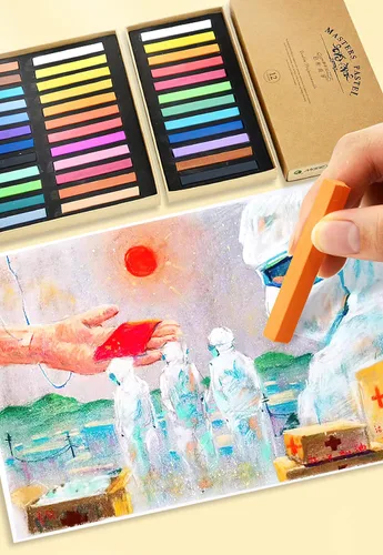 Miniatura 8 de YYMIYU Pasteles de tiza de color neutro para artistas profesionales, 48