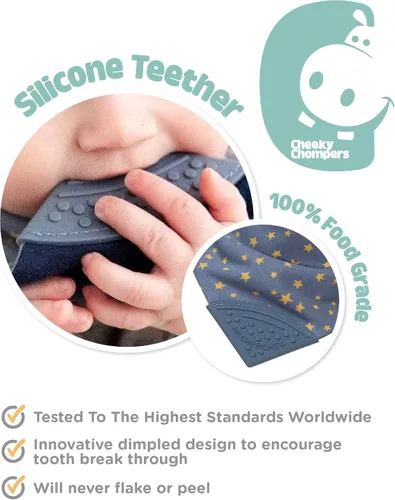 Miniatura 4 de Cheeky Chompers Neckerchew babero de dentición, babero estilo bandana 2 en 1 con mordedor de silicona de grado alimenticio Midnight