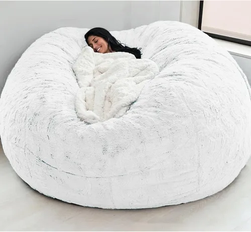 Miniatura 23 de HWOEK Puf de gran tamaño de piel gigante (sin relleno) para muebles de sala de estar de adultos, grande, redondo, suave, esponjoso, sofá perezoso