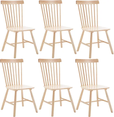 Miniatura 15 de Kmax Juego de 4 sillas de comedor vintage, sillas Windsor con patas de madera maciza, estilo campestre, nogal Nuez