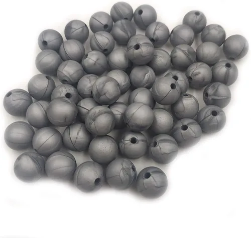 Miniatura 23 de Cuentas de perlas de silicona focales para bolígrafo, 100 cuentas redondas de silicona sueltas de 0.59 pulgadas a granel para llavero, mamá mujer
