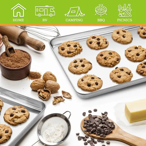 Miniatura 7 de CEKEE Juego de 4 Bandejas para Hornear de Acero Inoxidable, Gran Bandeja para Hornear y Galletas y Bandeja para Horno, Media Bandeja, Tamaño 18 x 13