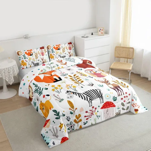Miniatura 3 de Erosebridal Juego de edredón de zorro para niños, edredón de plumón de oso bosque, ciervo, para dormitorio de niños y niñas, juego de ropa de cama