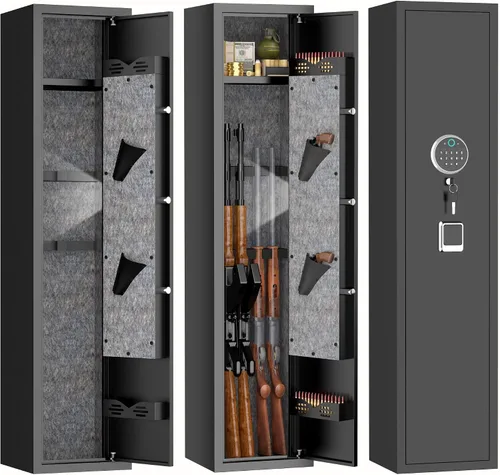 Miniatura 9 de Caja fuerte para rifles, pistolas y escopetas, cierre electrónico de acceso rápido, armario largo para armas con estante de almacenamiento