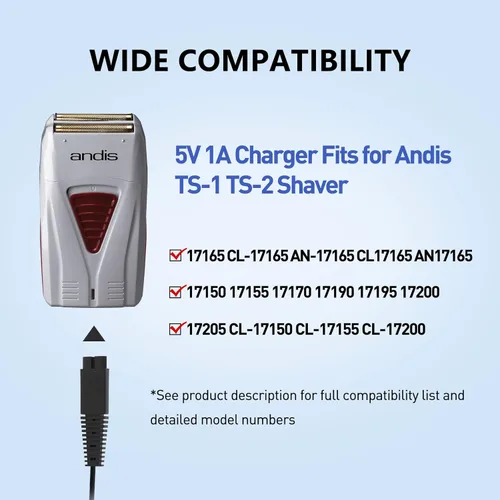 Miniatura 4 de Adaptador de 5V 1A para Andis Shaver Cable de alimentación de cargador de CA, compatible con 17150 TS-1 17220 17195 Profoil 17190 17165 17170 17205