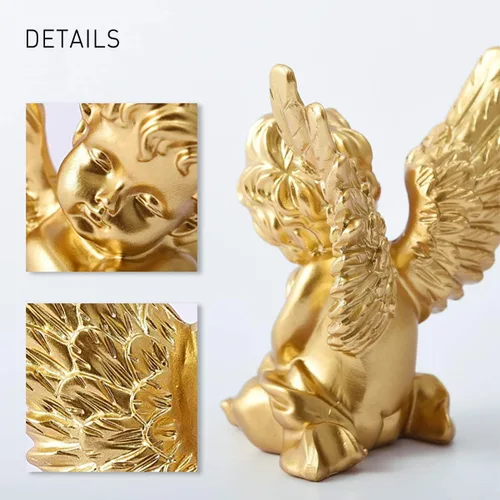 Miniatura 3 de OwMell - Juego de 2 figuras de estatua de ángeles querubines de resina, decoración para el hogar interior, adorable estatua de ángel de escultura