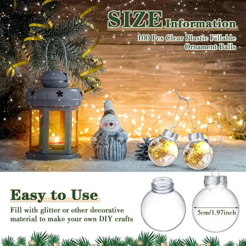 Miniatura 2 de Soaoo Juego de 100 bolas de adorno de Navidad de 1.96 pulgadas, bolas rellenables de plástico transparente, para árbol de Navidad, decoración