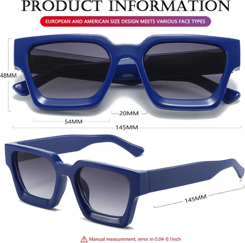 Miniatura 12 de AIEYEZO Gafas de sol cuadradas para mujeres y hombres, gafas de sol cuadradas con montura gruesa, estilo de diseñador simple