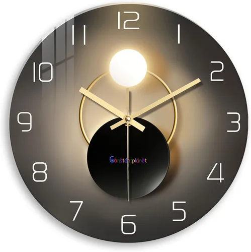 Miniatura 10 de Reloj de pared moderno negro y dorado con pilas, reloj de pared silencioso de 12 pulgadas, reloj de pared de vidrio sin tictac para sala de estar