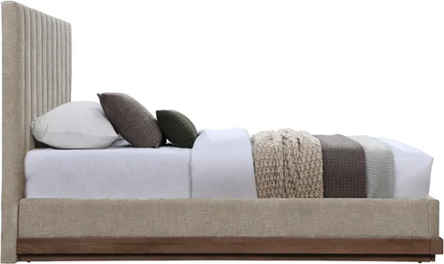 Miniatura 5 de Meridian Furniture B1245Beige-T Emmet Collection Modern Cama individual contemporánea con tela de felpilla beige suave, acabado de nogal, base