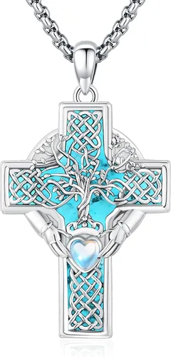 Miniatura 39 de Joyas de turquesa para mujeres y hombres de plata de ley 925 con colgante de urna para cenizas, collar con medallón de imagen, martillo de Thor