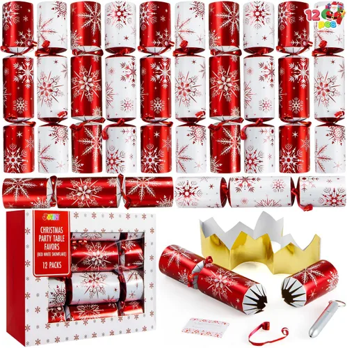 JOYIN Paquete de 12 recuerdos de fiesta de Navidad sin broches con diseño de copo de nieve rojo y blanco con suministros de fiesta para niños y