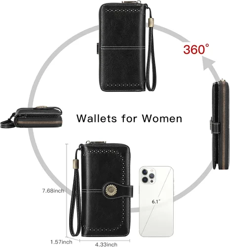 Miniatura 5 de SENDEFN Cartera de cuero para mujer, con bloqueo RFID, tarjetero para tarjetas de crédito, cartera de mano para mujer
