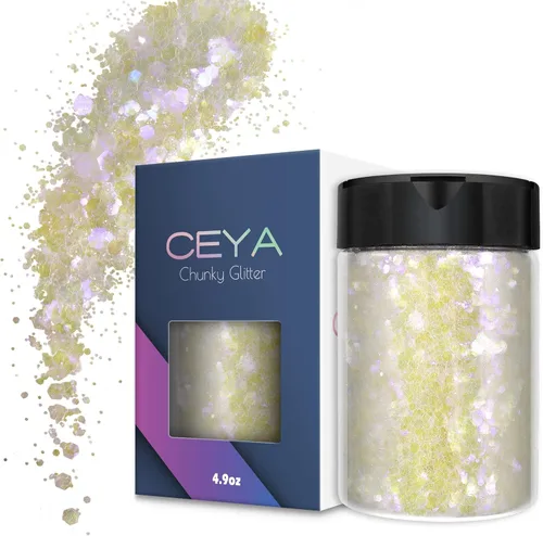 Miniatura 17 de Ceya Polvo de purpurina blanca ultra fina de 3.5 onzas/3.53 oz de ópalo mágico iridiscente para manualidades de 1/128 pulgadas, 0.008 pulgadas