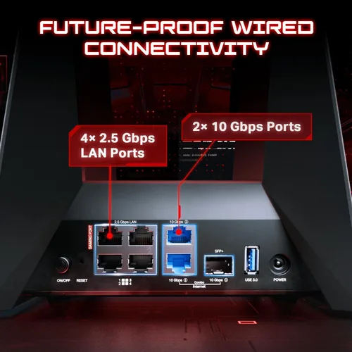 Miniatura 4 de TP-Link Enrutador para juegos Wi-Fi 7 Tri-Band BE19000 Archer GE800 12-Stream Puertos 2×10G + 4×2.5G, USB 3.0 Aceleración Turbo, Puerto
