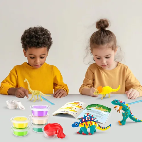 Miniatura 6 de Kit de arcilla de aire seco de dinosaurios de Drama Planet – Crea 5 modelos de dinosaurios con 12 colores de arcilla para modelar, guía