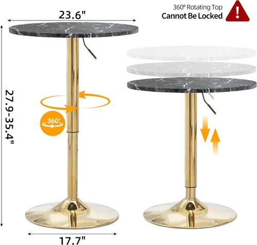 Miniatura 3 de Finnhomy Mesa redonda de bar de cóctel de 24 pulgadas con base de metal, mesa alta de pub bistró, altura de barra ajustable de 27.9 a 35.4 pulgadas