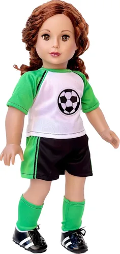 - Soccer Girl - Traje de fútbol de 4 piezas - Camisa, pantalones cortos, calcetines y zapatos - Ropa para muñecas de 18 pulgadas (toll no incluido)