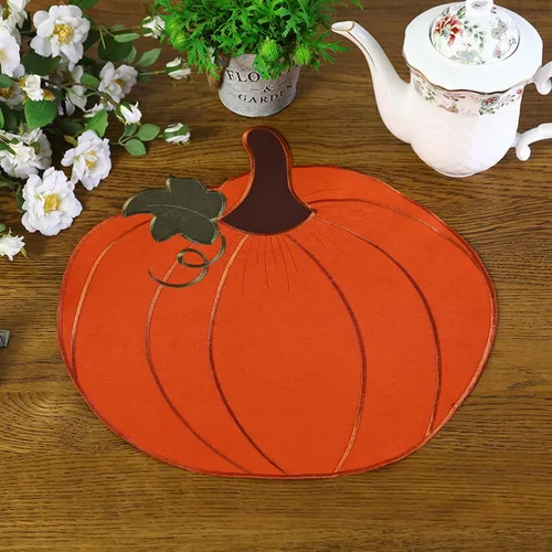 Miniatura 4 de LeLehome Juego de 4 manteles individuales de cosecha de otoño, 14 pulgadas, Día de Acción de Gracias, Halloween, otoño, calabaza, bordados, manteles