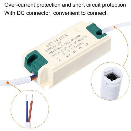 Miniatura 5 de PATIKIL 8-12W 300mA LED Driver, AC 85-265V Salida 27-42V DC Conector hembra Conector Rectificador de corriente constante Transformador Fuente